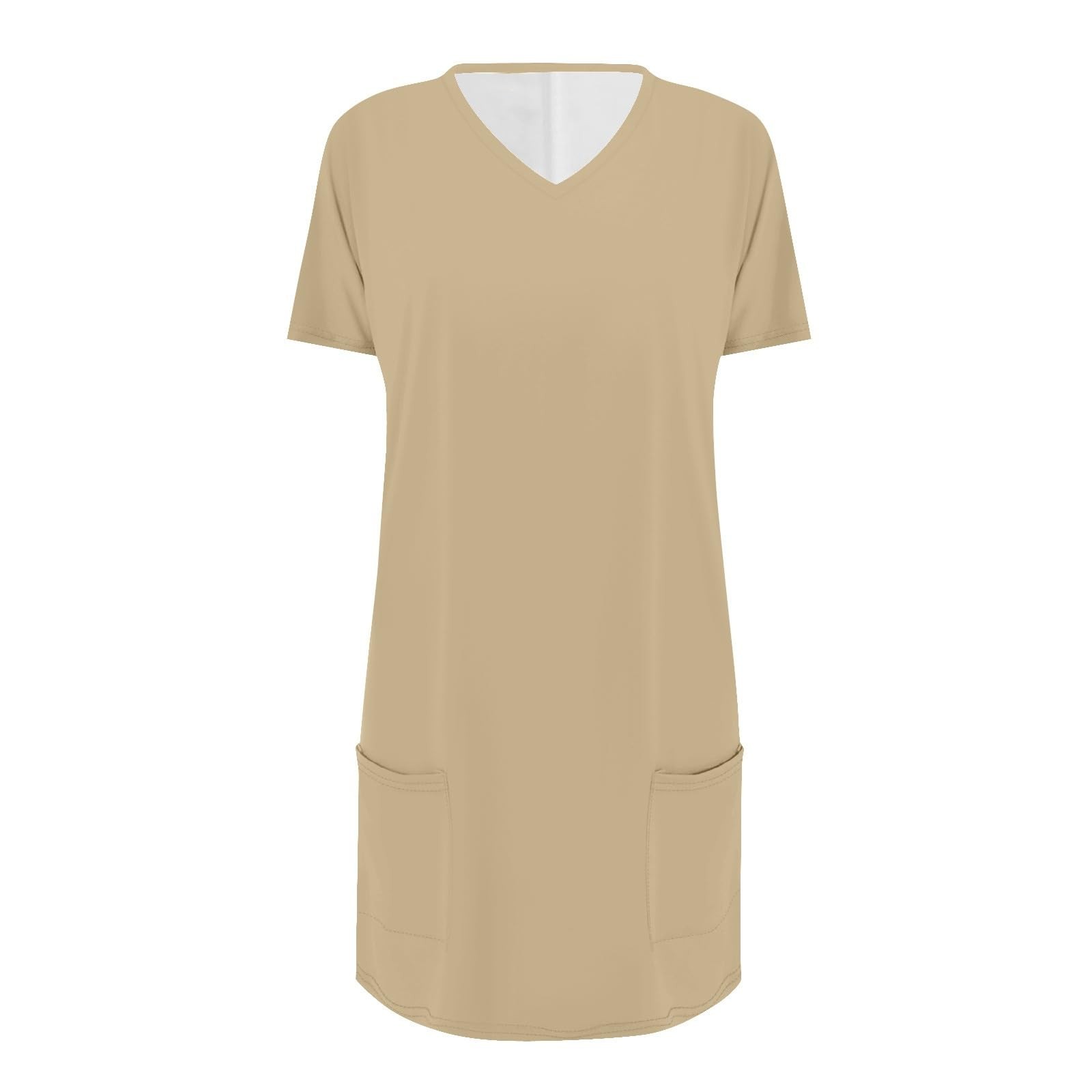 thumbnail image 5 of Vestido informal holgado de manga corta con estampado y bolsillos, cuello en V: estampado elegante, bolsillos funcionales, corte holgado., 5 of 5